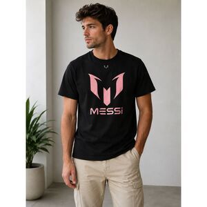 Messi Collection Black Pink Logo T-Shirt Men’s Medium 100% Cotton Soccer Te